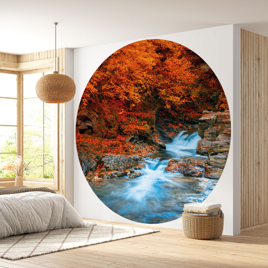 Papel pintado redondo - Cascada Otoño
