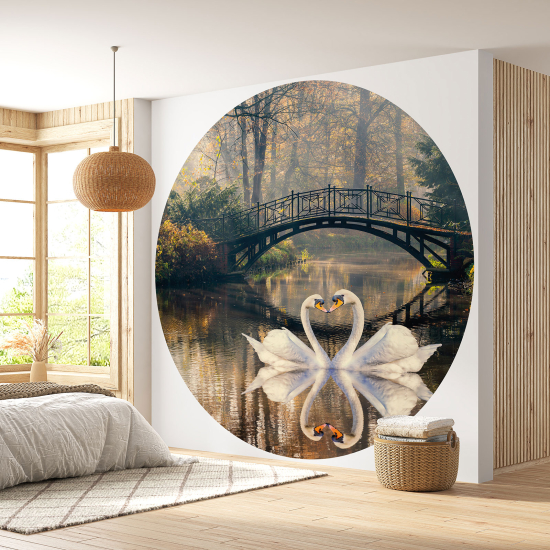 Papel pintado redondo - Cisnes