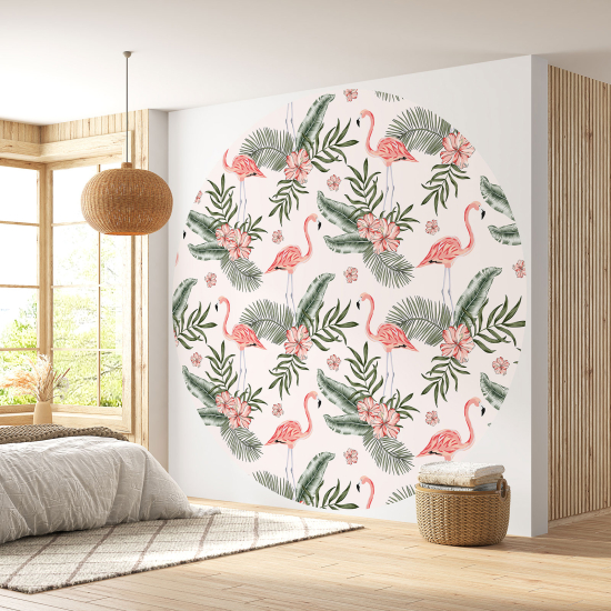 Papel pintado redondo - Flamencos Rosados