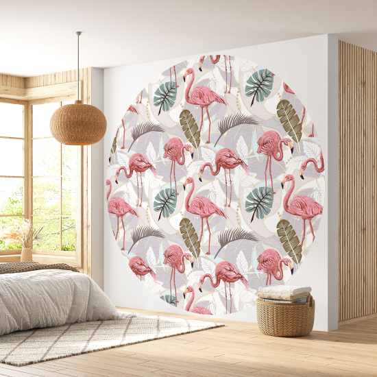 Papel pintado redondo - Flamencos Rosados