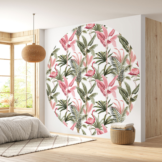 Papel pintado redondo - Flamencos Rosados