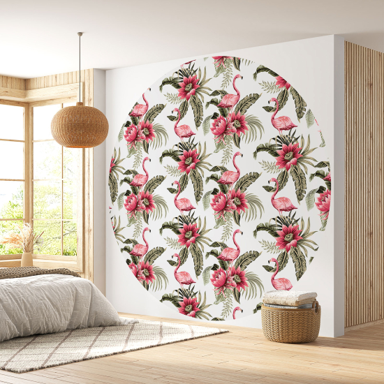 Papel pintado redondo - Flamencos Rosados