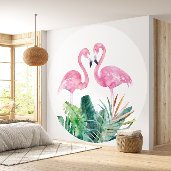 Papel pintado redondo - Flamencos Rosados