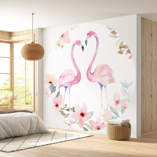 Papel pintado redondo - Flamencos Rosados