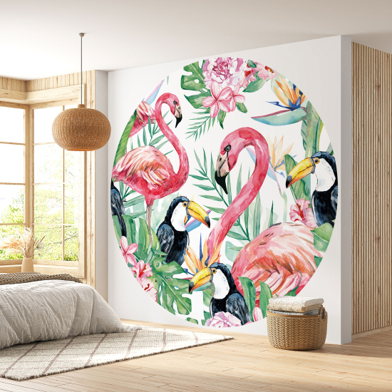 Papel pintado redondo - Flamencos Rosados
