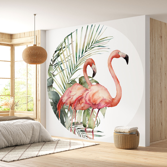 Papel pintado redondo - Flamencos Rosados