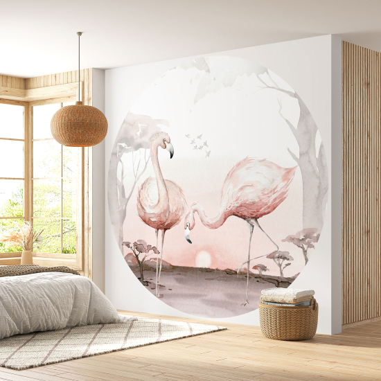 Papel pintado redondo - Flamencos Rosados