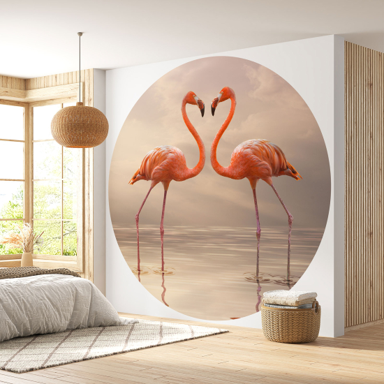 Papel pintado redondo - Flamencos Rosados