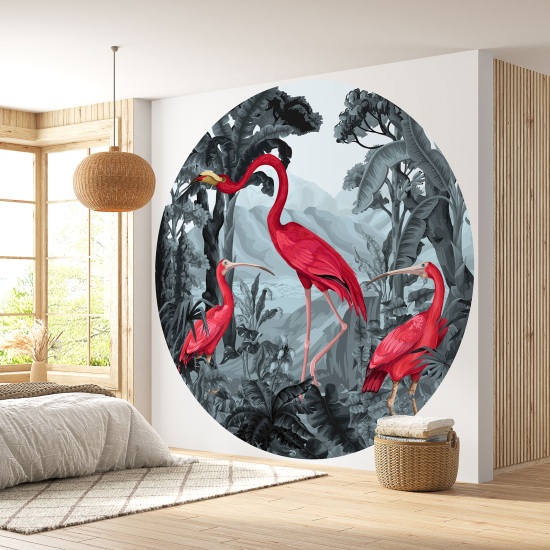 Papel pintado redondo - Flamencos Rosados