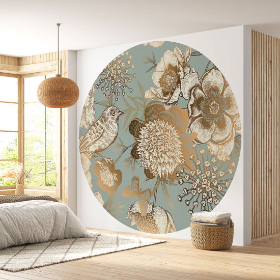 Papel pintado redondo - Flores Pájaro