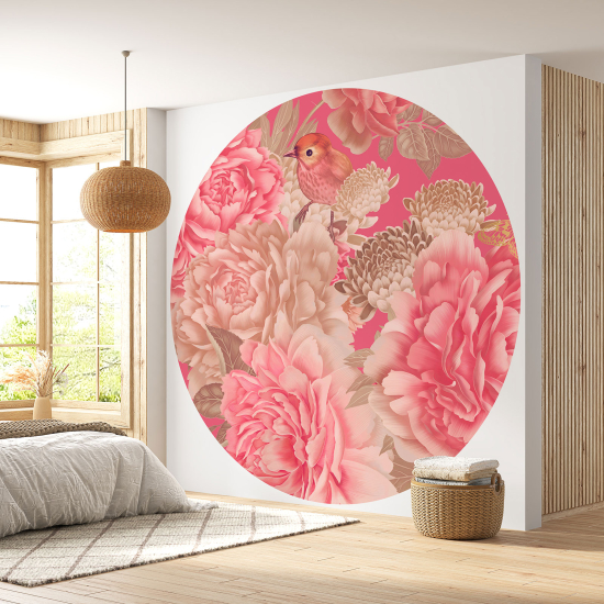 Papel pintado redondo - Flores Pájaro