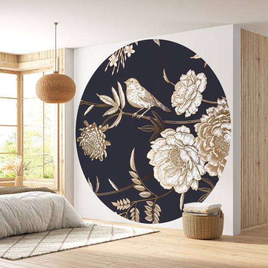 Papel pintado redondo - Flores Pájaro