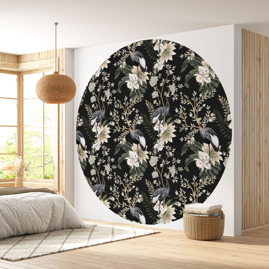 Papel pintado redondo - Flores Pájaros