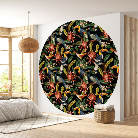Papel pintado redondo - Flores Pájaros