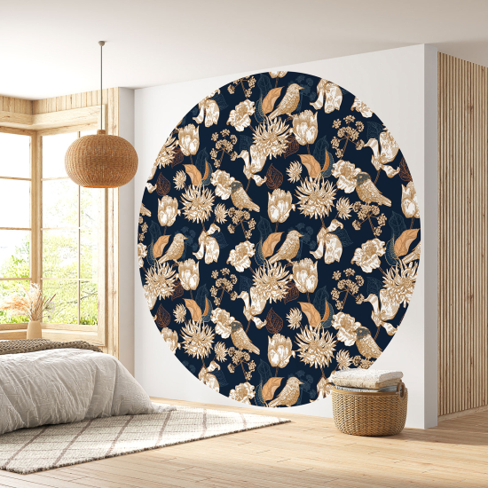 Papel pintado redondo - Flores Pájaros