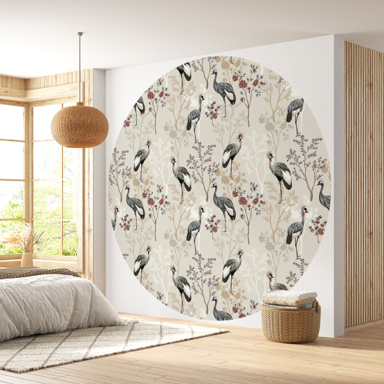 Papel pintado redondo - Flores Pájaros