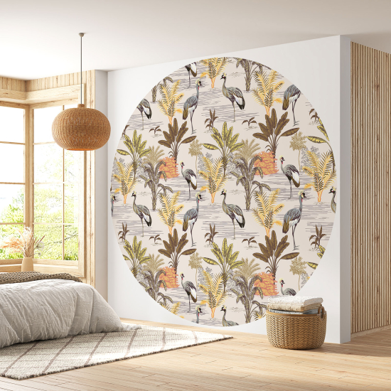 Papel pintado redondo - Flores Pájaros