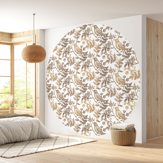 Papel pintado redondo - Flores Pájaros