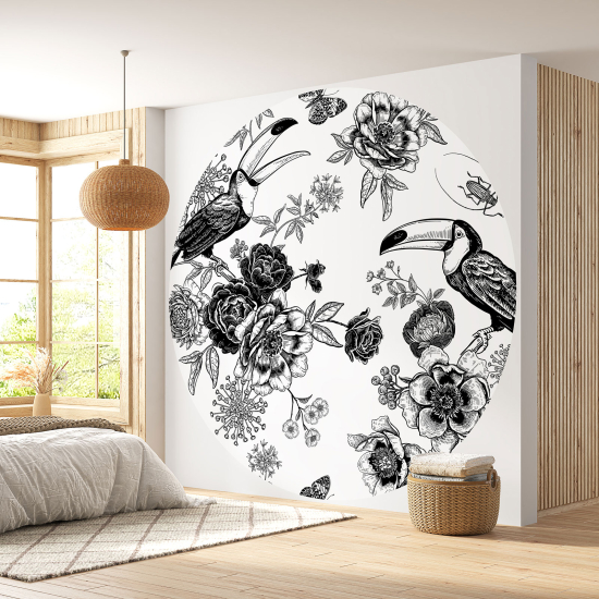 Papel pintado redondo - Flores Tucanes
