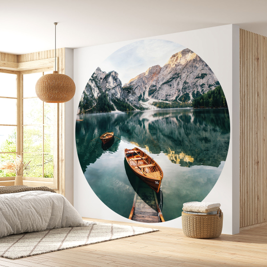 Papel pintado redondo - Montañas Lago