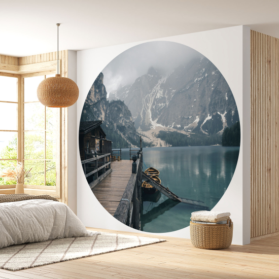 Papel pintado redondo - Montañas Lago