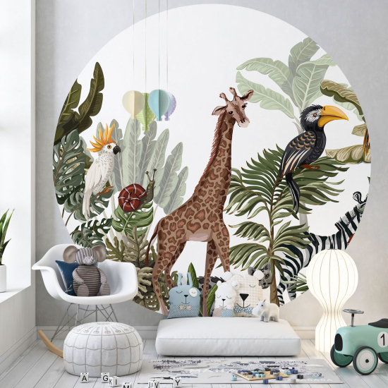 Papel pintado redondo para niños - Infantil - Animales de la Jungla