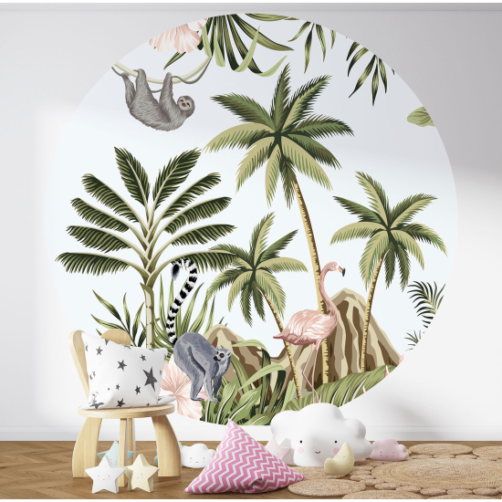 Papel pintado redondo para niños - Infantil - Animales de la Jungla