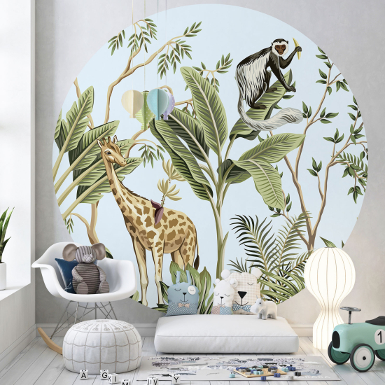 Papel pintado redondo para niños - Infantil - Animales de la Jungla