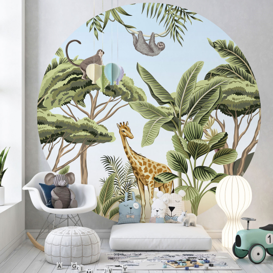 Papel pintado redondo para niños - Infantil - Animales de la Jungla