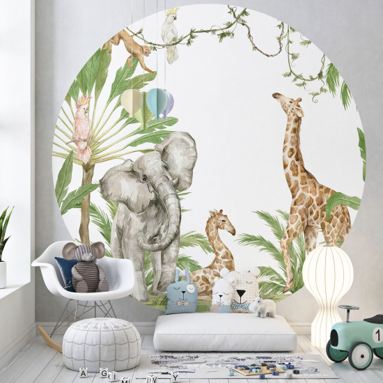 Papel pintado redondo para niños - Infantil - Animales de la Jungla