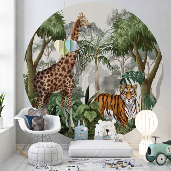 Papel pintado redondo para niños - Infantil - Animales de la Jungla
