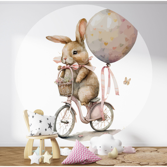 Papel pintado redondo para niños - Infantil - Conejo en Bicicleta