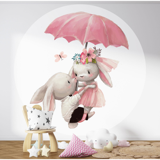 Papel pintado redondo para niños - Infantil - Conejos Paraguas