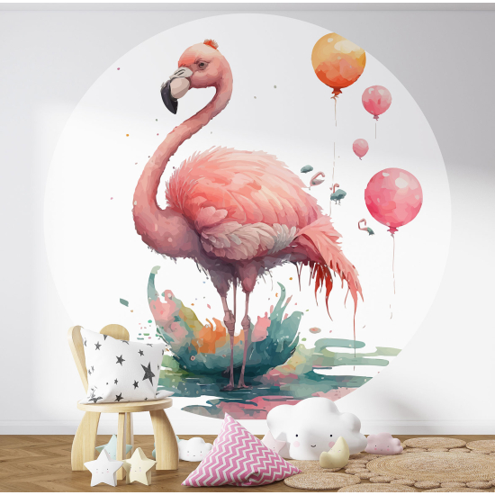 Papel pintado redondo para niños - Infantil - Flamenco rosa