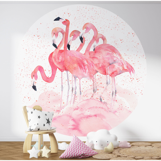 Papel pintado redondo para niños - Infantil - Flamencos rosas