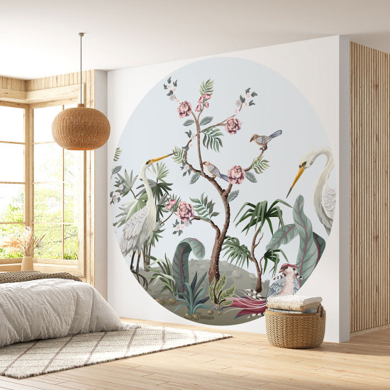 Papel pintado redondo para niños - Infantil - Flores Pájaros