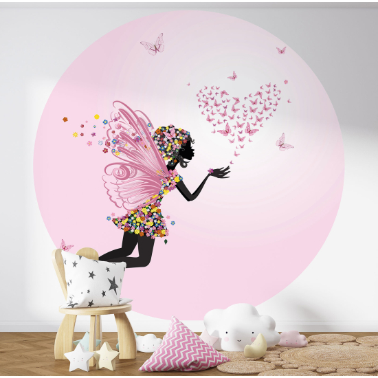Papel pintado redondo para niños - Infantil - Hada corazón