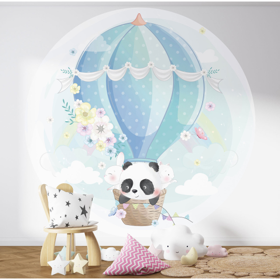 Papel pintado redondo para niños - Infantil - Panda Globo Aerostático