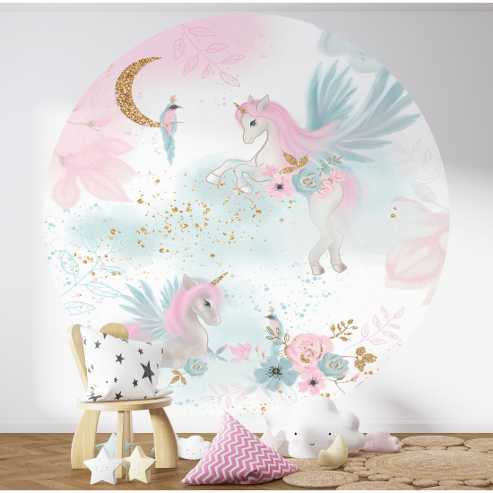 Papel pintado redondo para niños - Infantil - Unicornios Brillantina