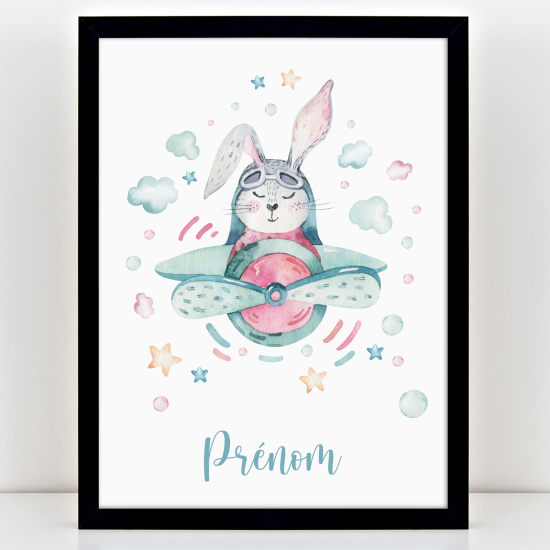 Póster infantil personalizado - Conejo avión