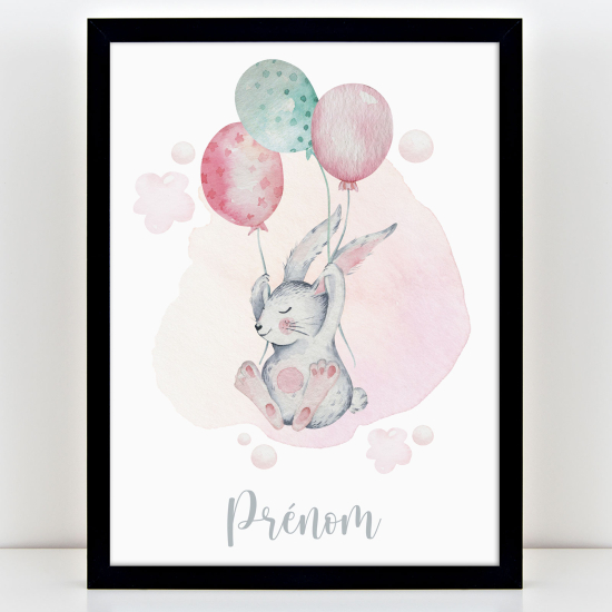 Póster infantil personalizado - Conejo globos