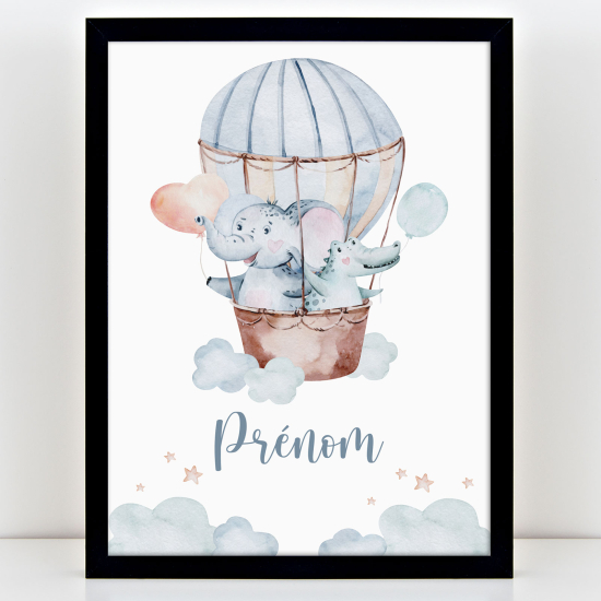 Póster infantil personalizado - Globo aerostático animales