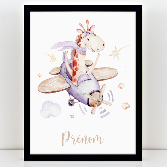 Póster infantil personalizado - Jirafa avión