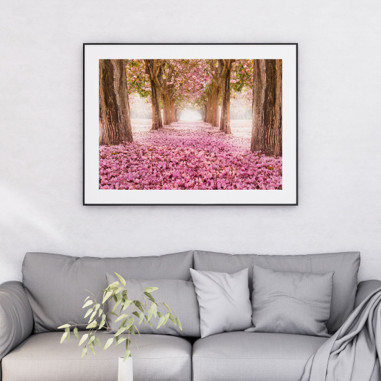 Póster - Paisaje camino árbol florecido