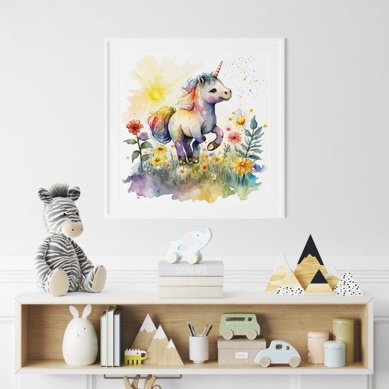 Póster para niños - Infantil - Bebé Unicornio flores