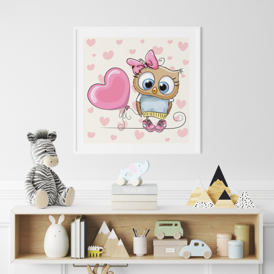 Póster para niños - Infantil - Búho corazones