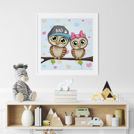 Póster para niños - Infantil - Búhos corazones