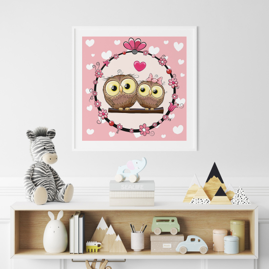 Póster para niños - Infantil - Búhos corazones