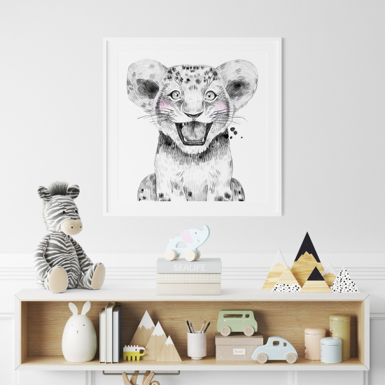 Póster para niños - Infantil - Cachorro de León Blanco y Negro