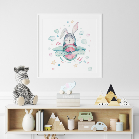 Póster para niños - Infantil - Conejo Avión